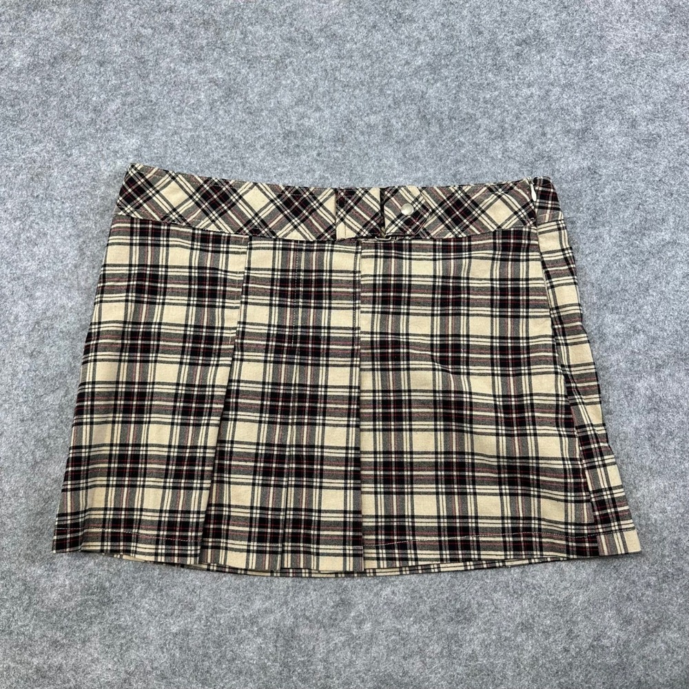 No Boundaries Plaid Skirt Juniors 13 Tan Black Y2K Schoolgirl Pleated Mini Skirt